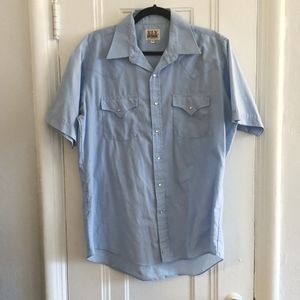 Vintage Ely Cattleman Men's Blue Western Casual Button Down Shirt Pearl Snaps